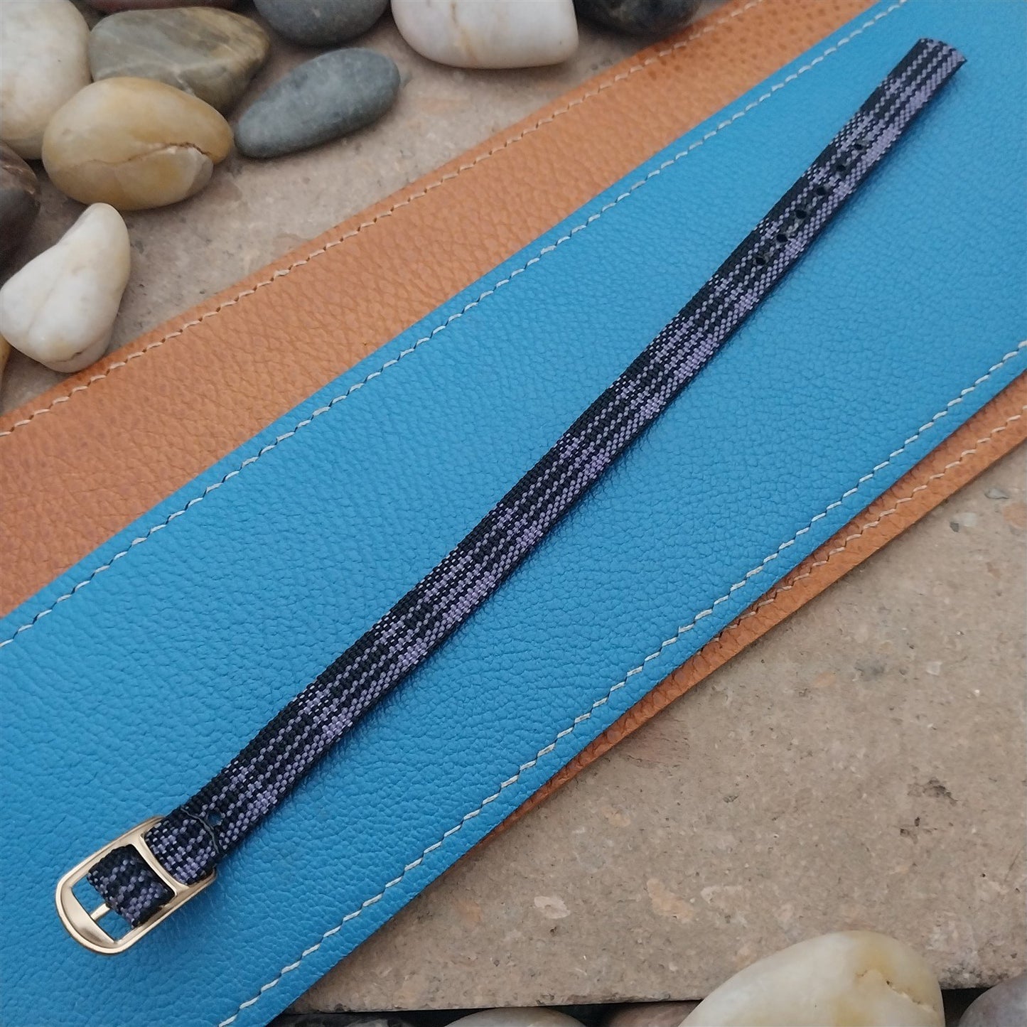 Vintage 10mm Ladies Madras Plaid Purple & Black 1960s Single Pass Watch Strap