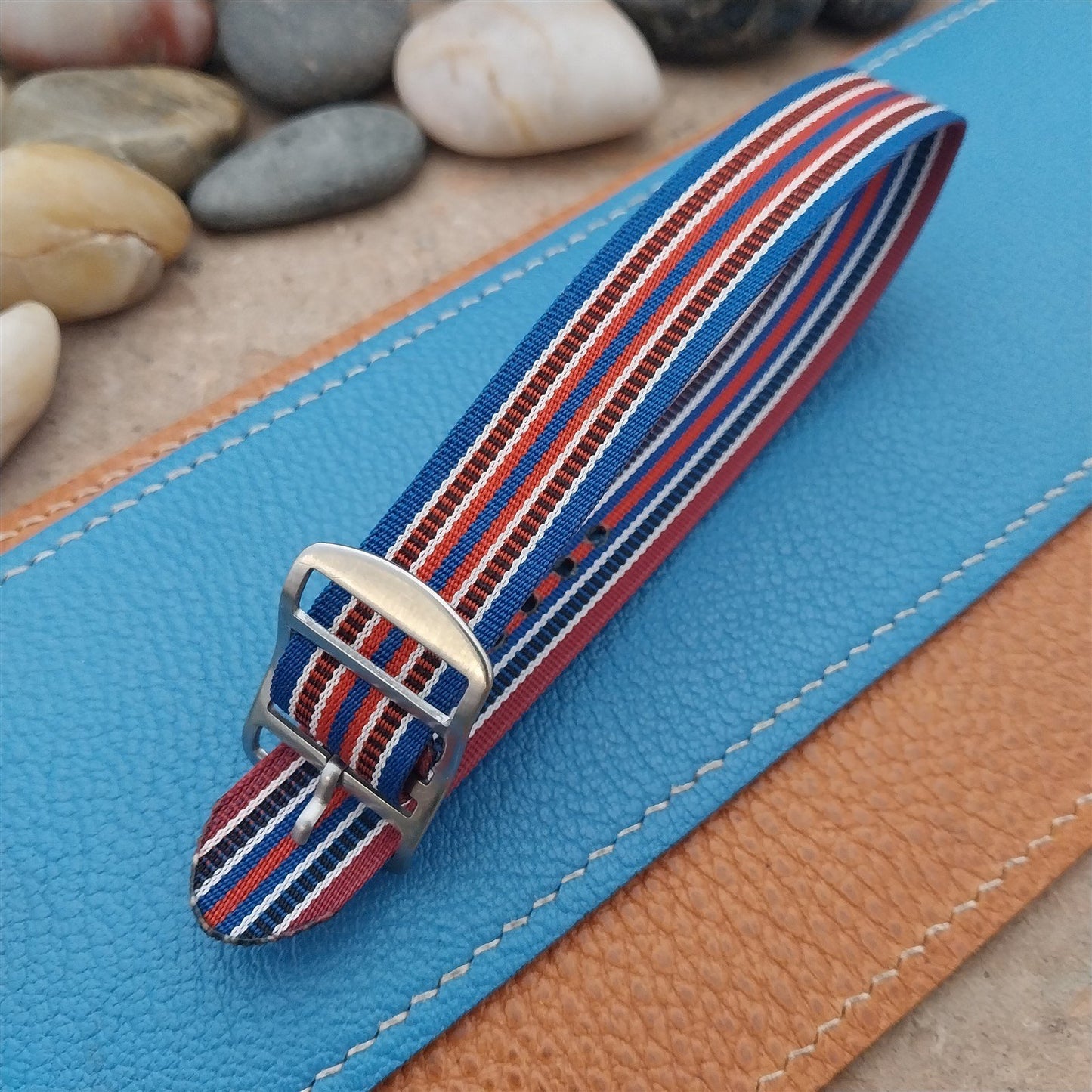 Vintage 18mm Striped Perlon Unused Classic Single Pass 1960s Unused Watch Band