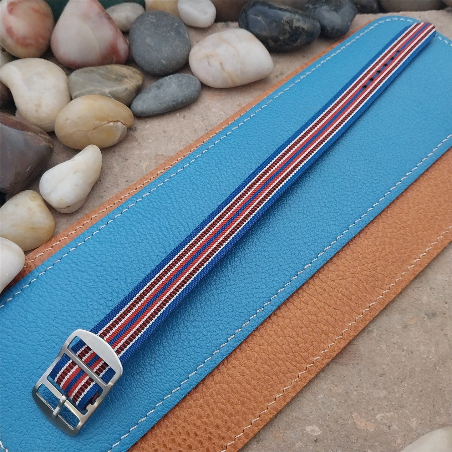 Vintage 18mm Striped Perlon Unused Classic Single Pass 1960s Unused Watch Band