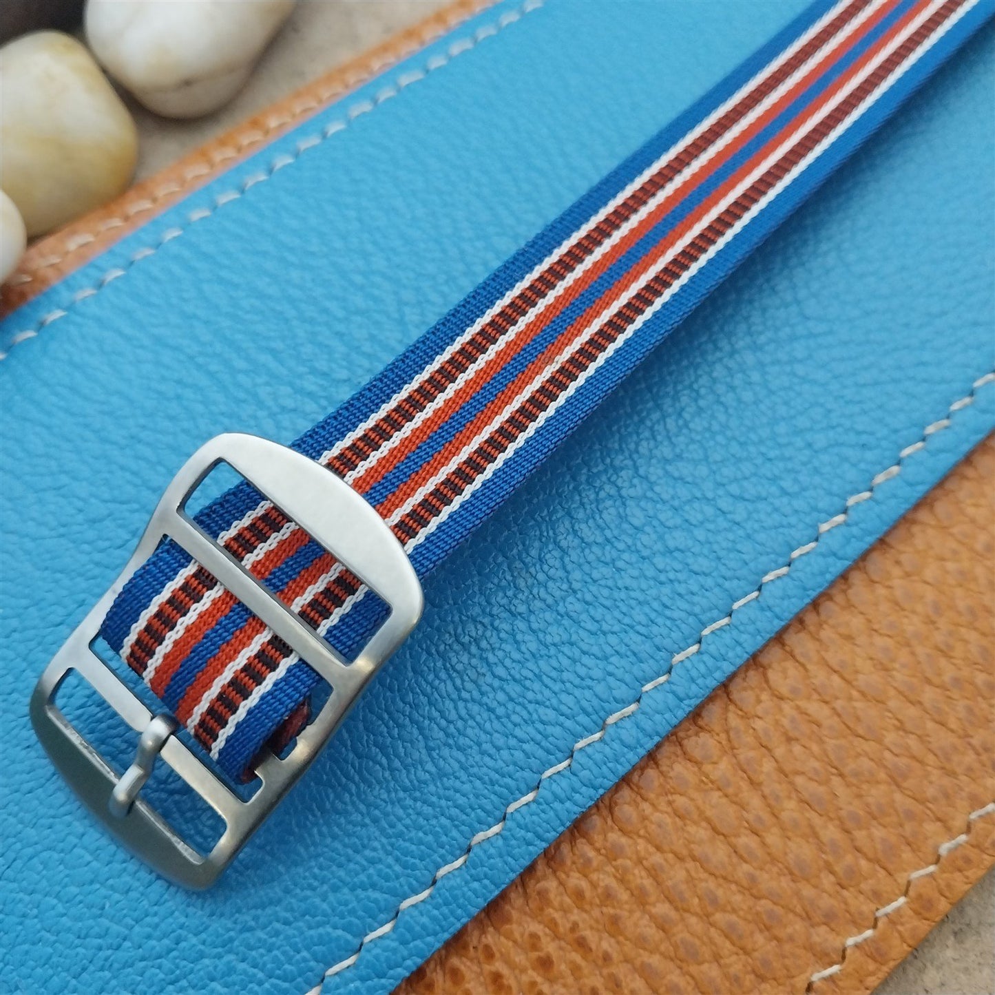 Vintage 18mm Striped Perlon Unused Classic Single Pass 1960s Unused Watch Band