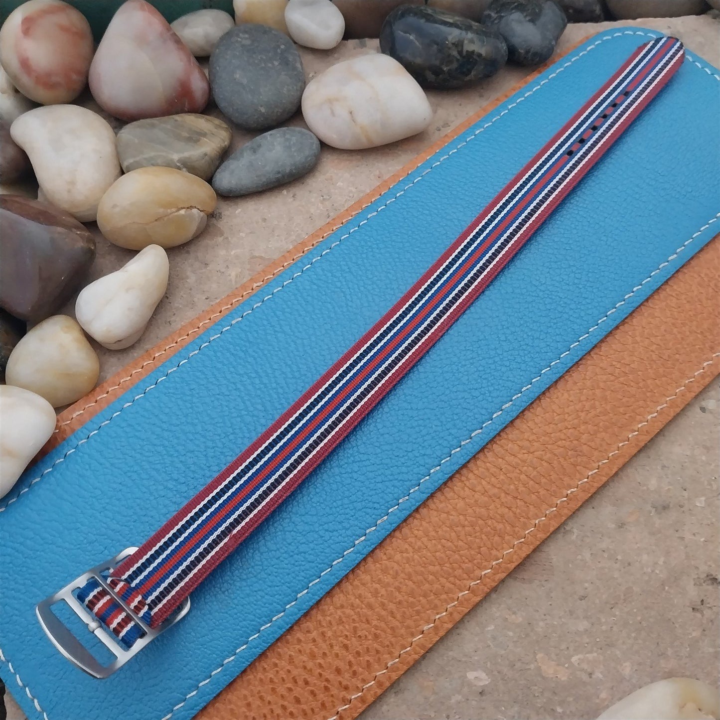 Vintage 18mm Striped Perlon Unused Classic Single Pass 1960s Unused Watch Band