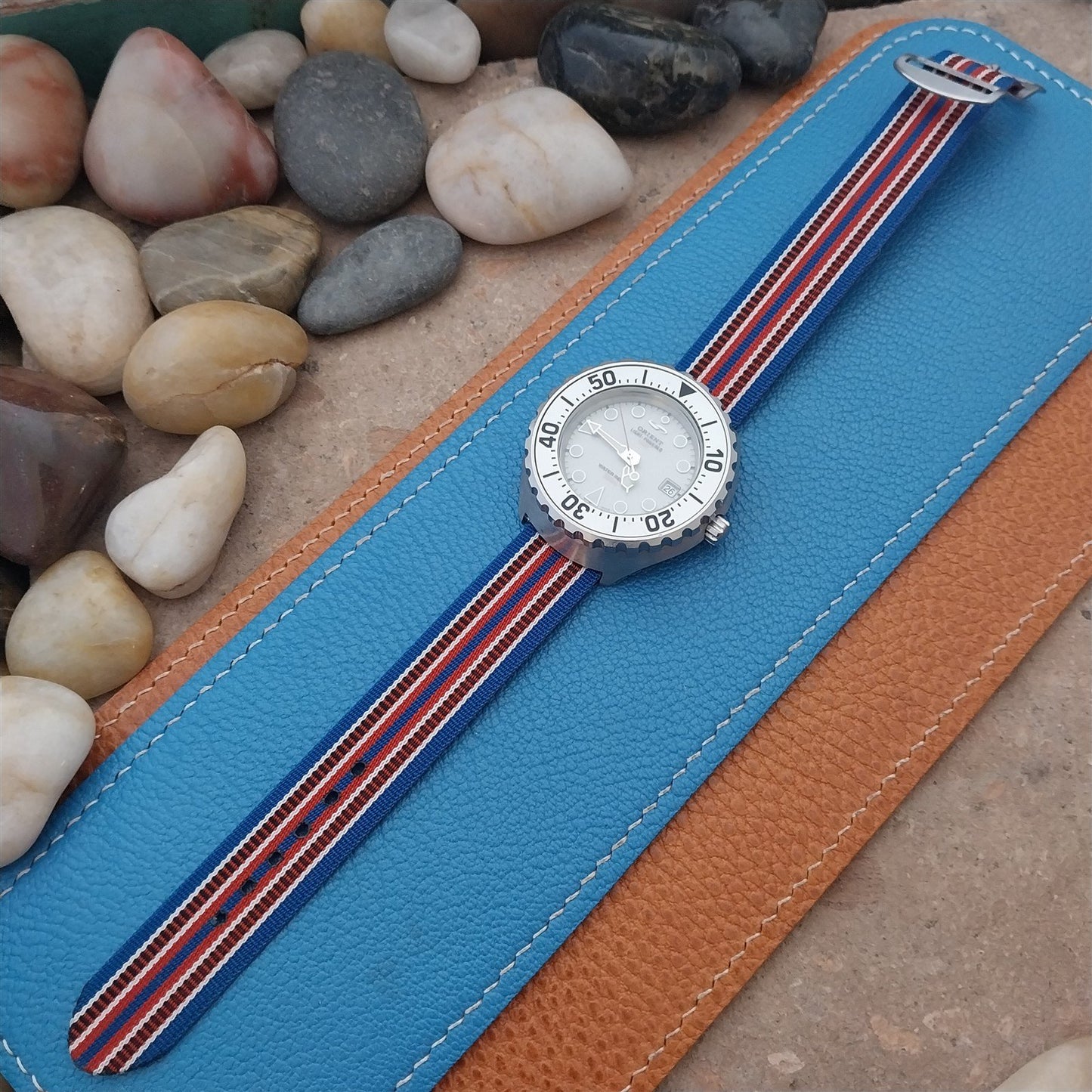 Vintage 18mm Striped Perlon Unused Classic Single Pass 1960s Unused Watch Band