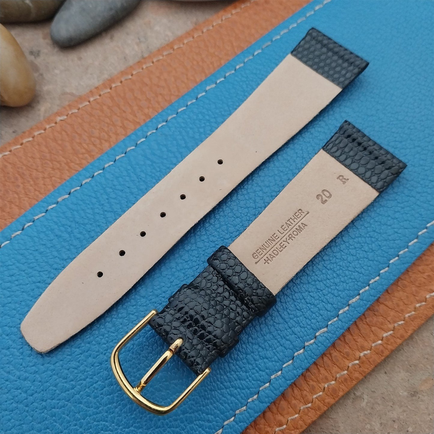 20mm Hadley Roma Tapered Lizard Grain Leather 20/16 Unused Vintage Watch Strap
