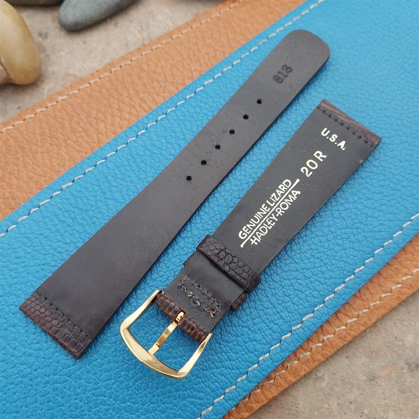 Vintage 20mm Hadley Roma Unpadded Brown Lizard Classic Tapered NOS Watch Strap