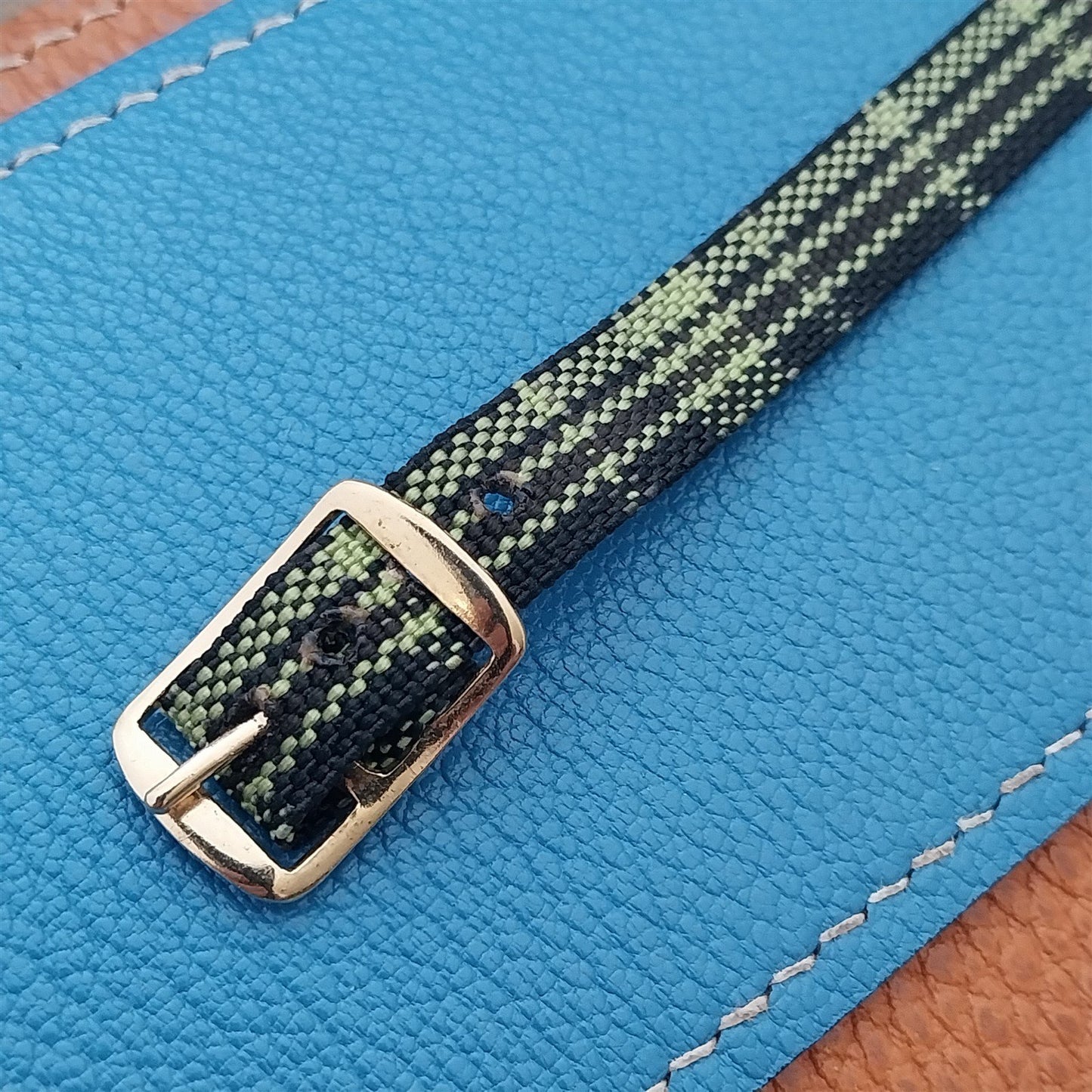 Vintage 10mm Ladies Madras Plaid Black & Green 1960s Single Pass Watch Strap