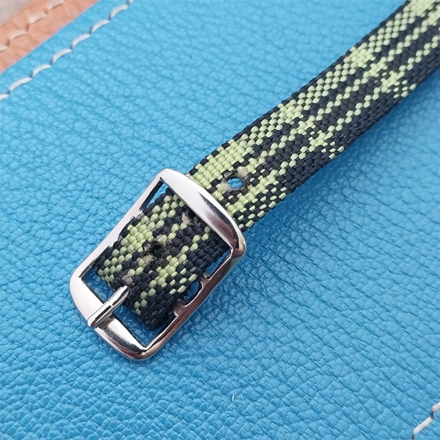 Vintage 10mm Ladies Madras Plaid Black & Green 1960s Single Pass Watch Strap