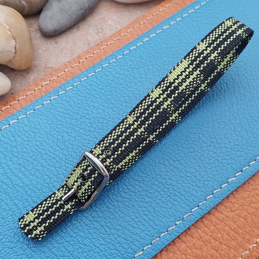Vintage 10mm Ladies Madras Plaid Green & Black NOS 1960s Single Pass Watch Strap
