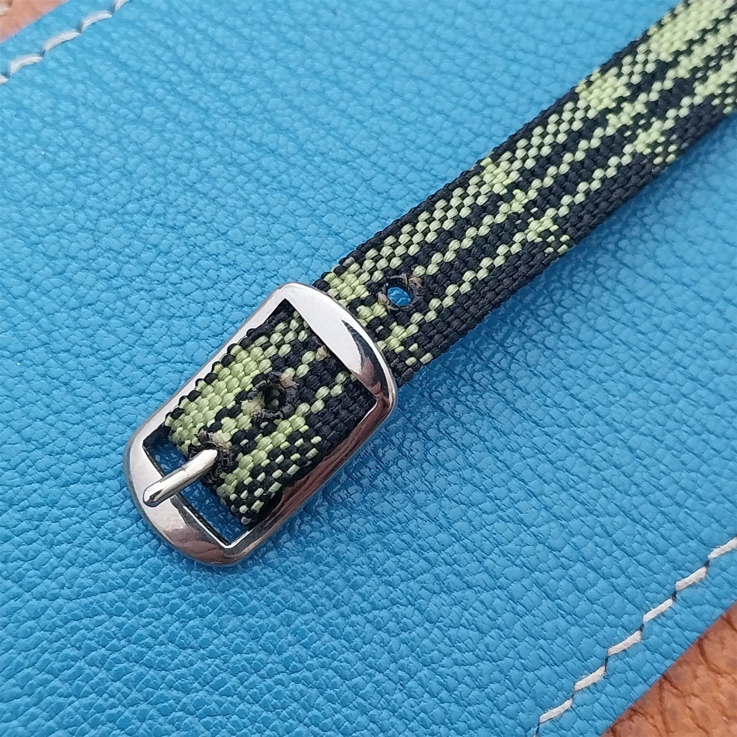 Vintage 10mm Ladies Madras Plaid Green & Black NOS 1960s Single Pass Watch Strap