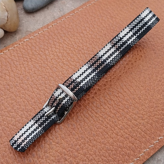 Vintage 10mm Ladies Madras Plaid Pink Black White 1960s Single Pass Watch Strap