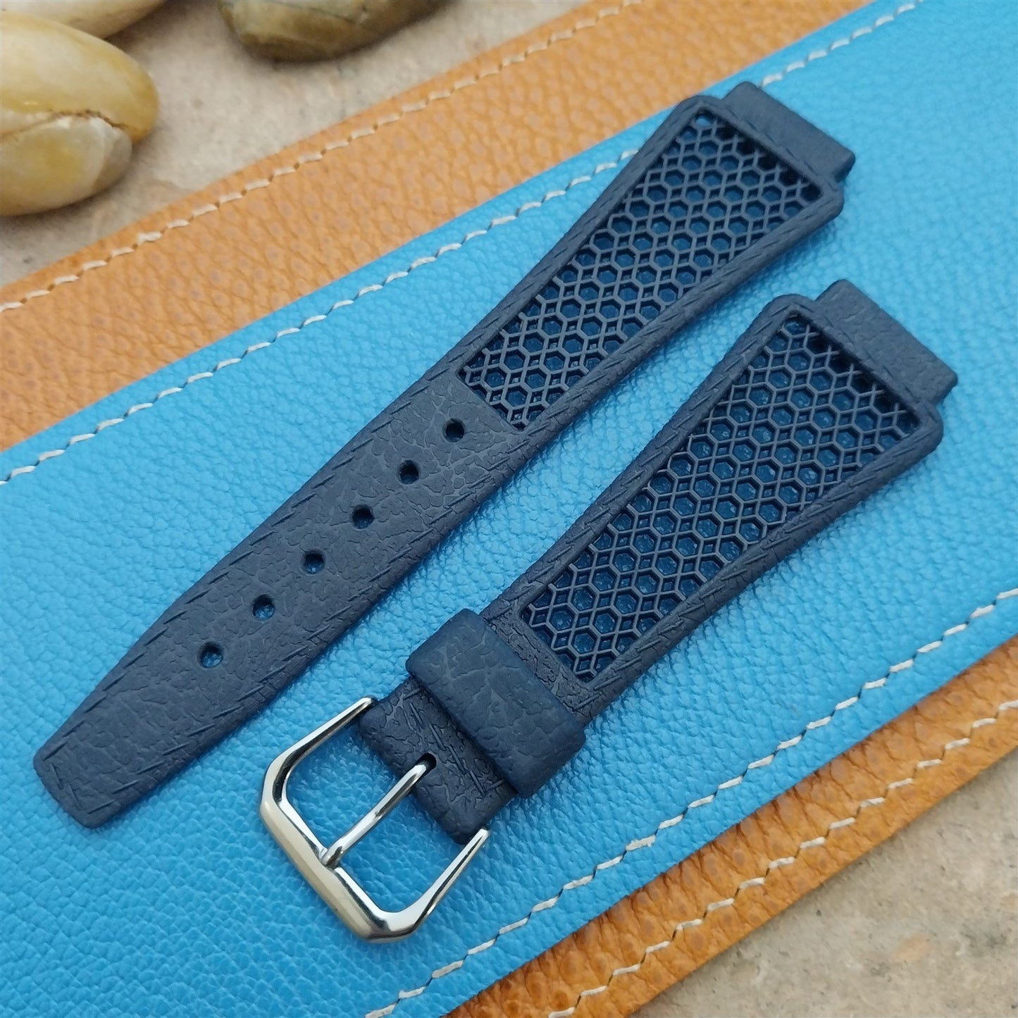 18mm Flared Blue Ventilated Classic Swiss Diver Unused 1970s Vintage Watch Band