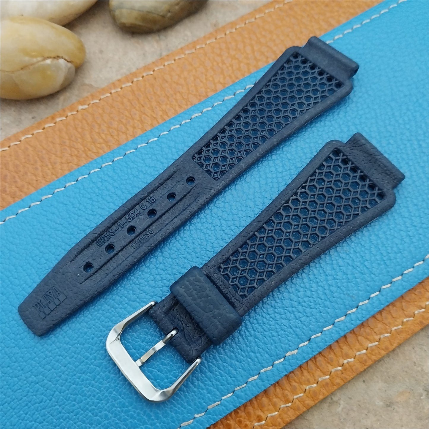 18mm Flared Blue Ventilated Classic Swiss Diver Unused 1970s Vintage Watch Band