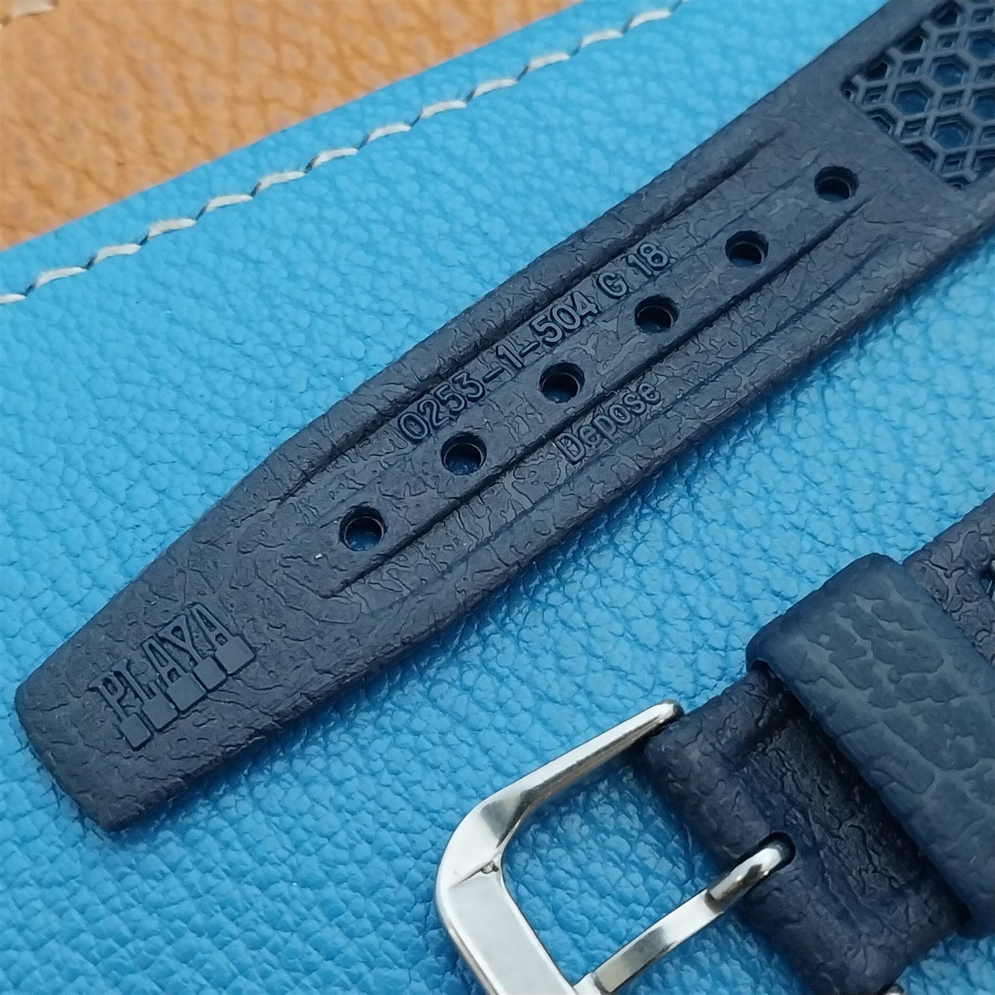 18mm Flared Blue Ventilated Classic Swiss Diver Unused 1970s Vintage Watch Band