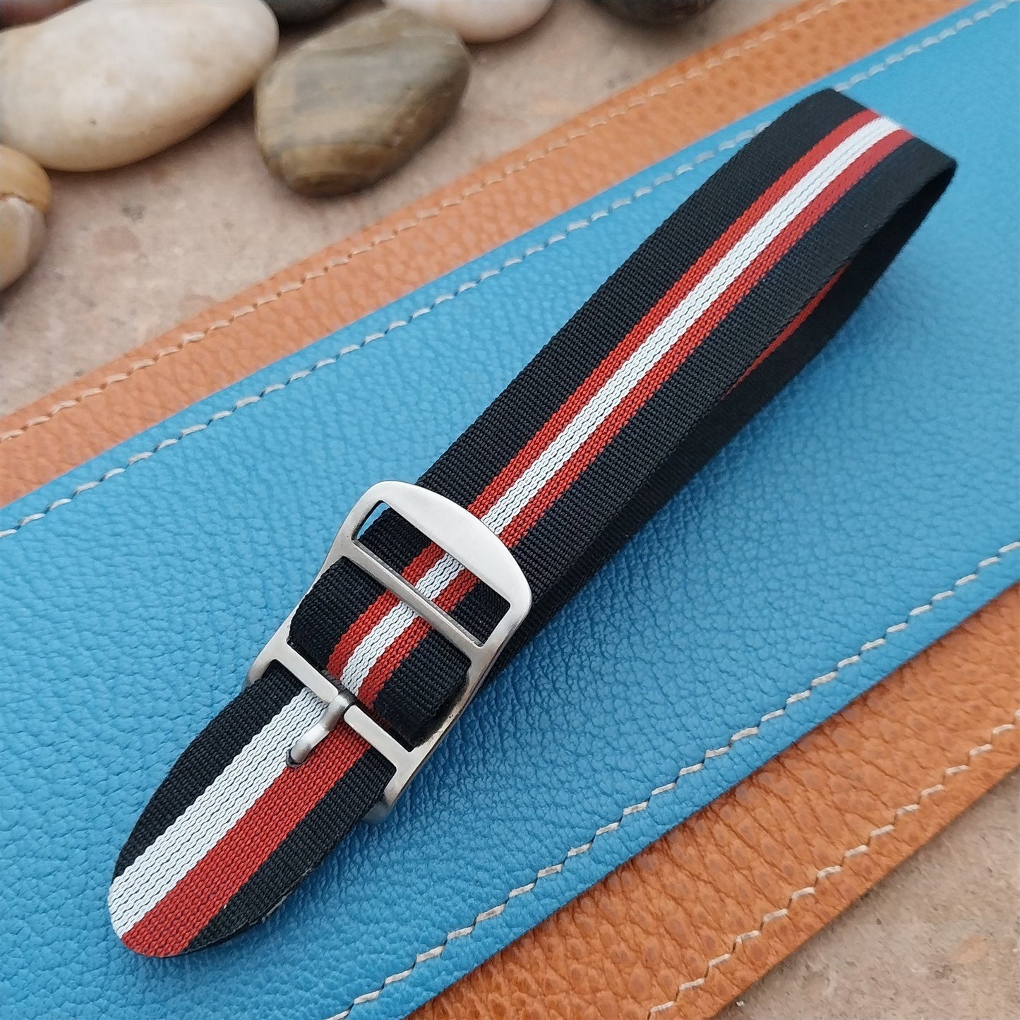 Vintage 18mm Striped Perlon Unused Classic Single Pass 1960s Unused Watch Band