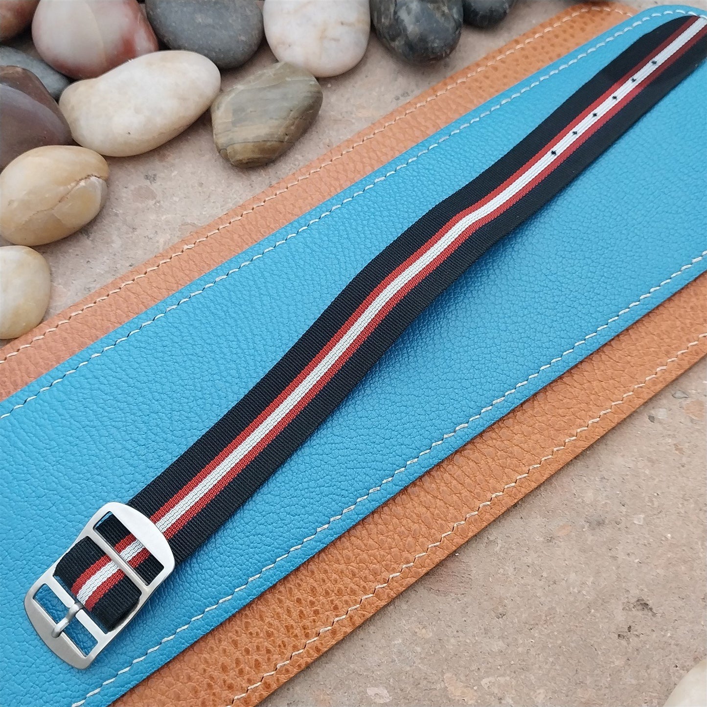 Vintage 18mm Striped Perlon Unused Classic Single Pass 1960s Unused Watch Band