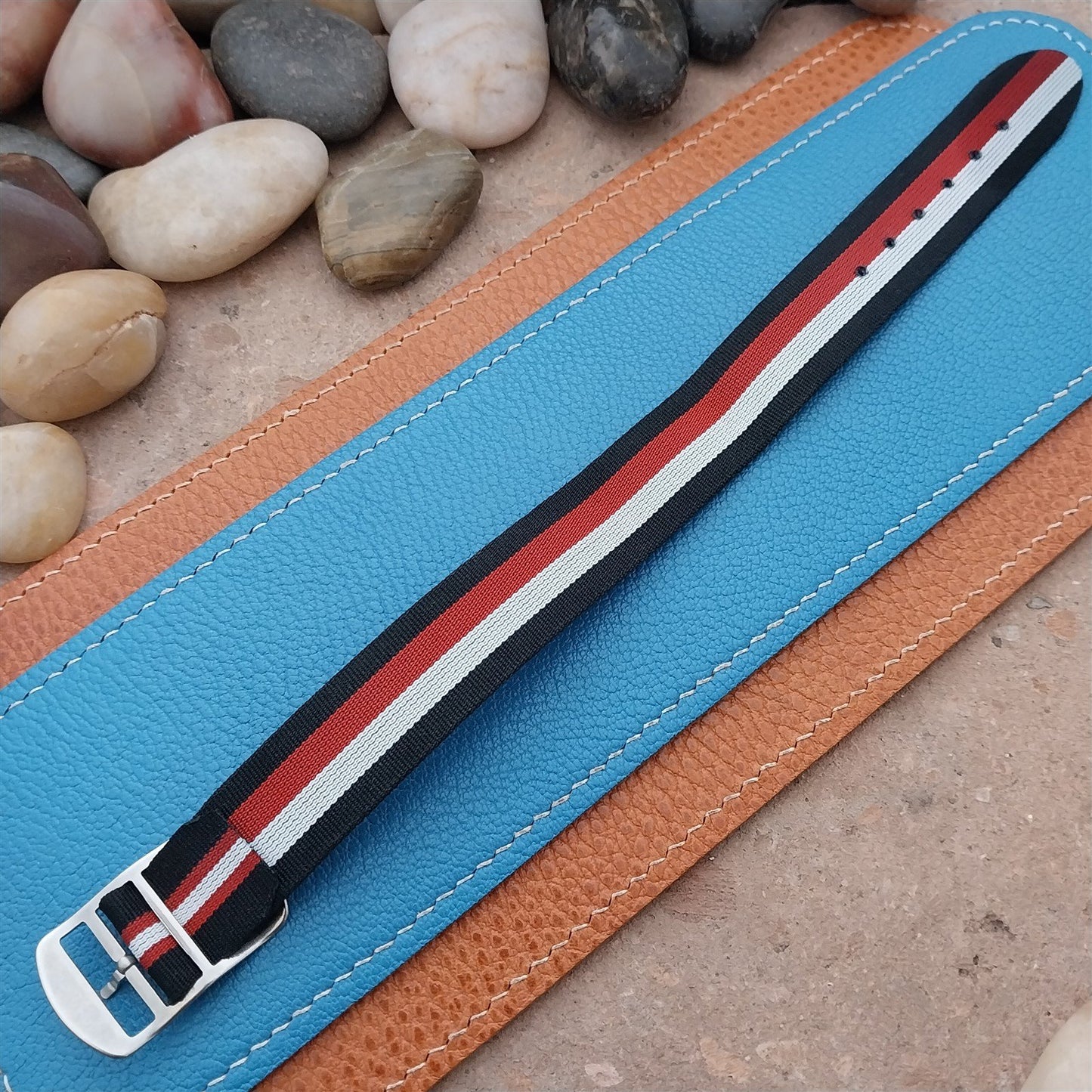 Vintage 18mm Striped Perlon Unused Classic Single Pass 1960s Unused Watch Band