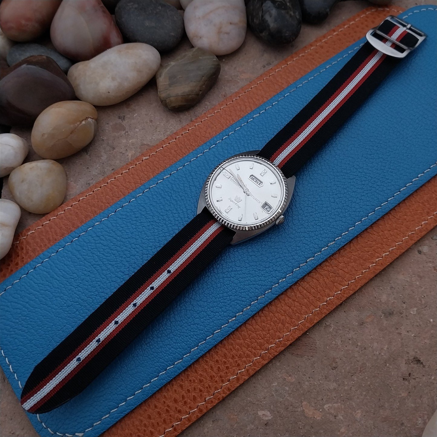 Vintage 18mm Striped Perlon Unused Classic Single Pass 1960s Unused Watch Band