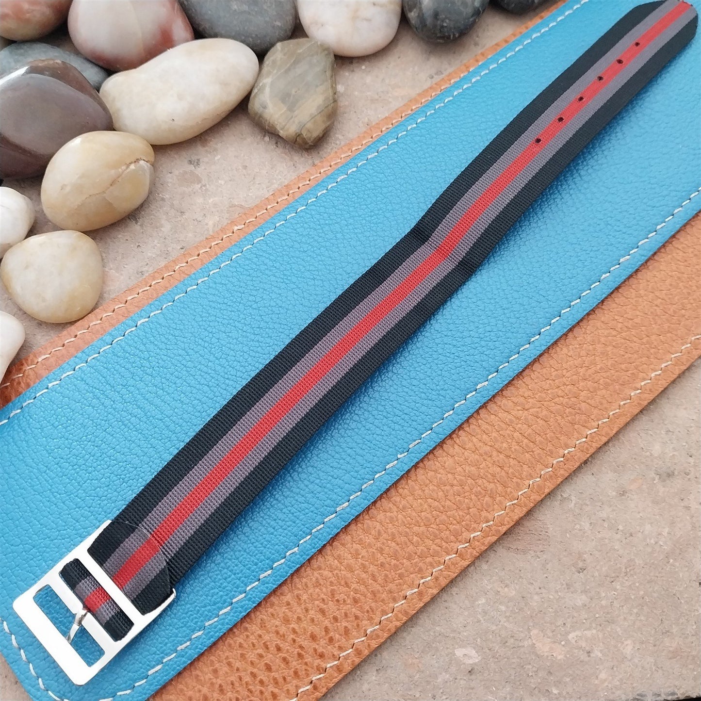 Vintage 20mm Striped Perlon Unused NOS 1960s Classic Single Pass Watch Strap