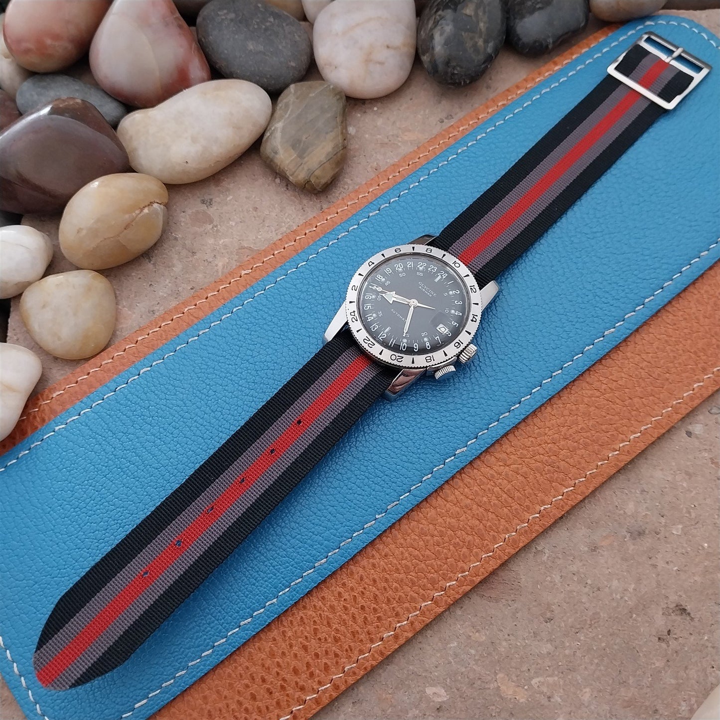 Vintage 20mm Striped Perlon Unused NOS 1960s Classic Single Pass Watch Strap