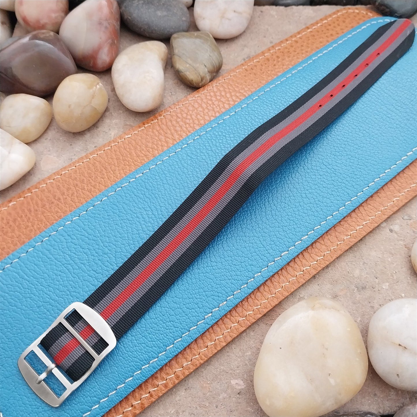 Vintage 20mm Striped Perlon Unused Unused 1960s Classic Single Pass Watch Strap