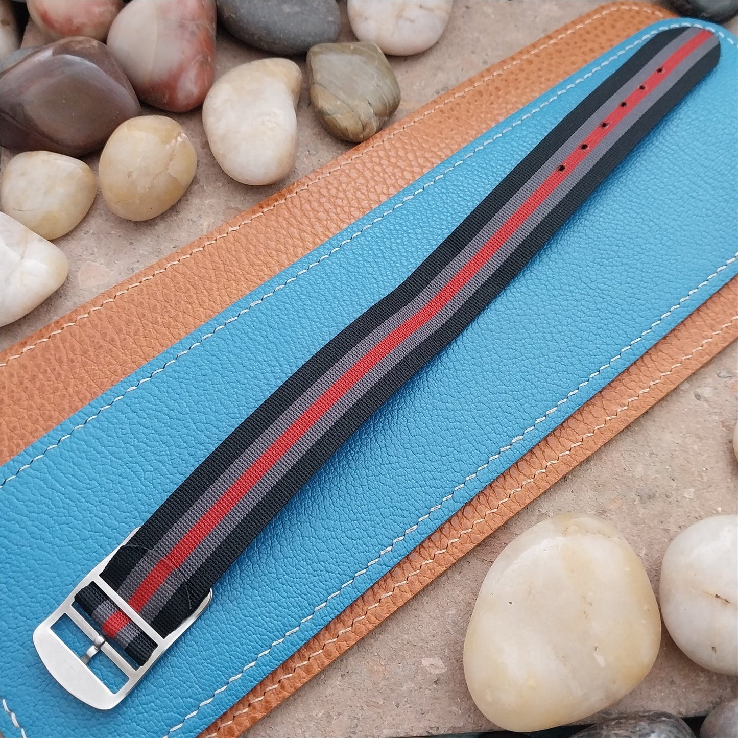 Vintage 20mm Striped Perlon Unused Unused 1960s Classic Single Pass Watch Strap