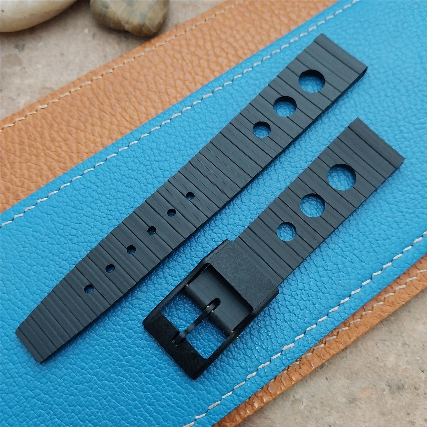 Vintage 18mm Rally GT Strap Black Round Hole NOS 1960s-1970s Unused Watch Strap