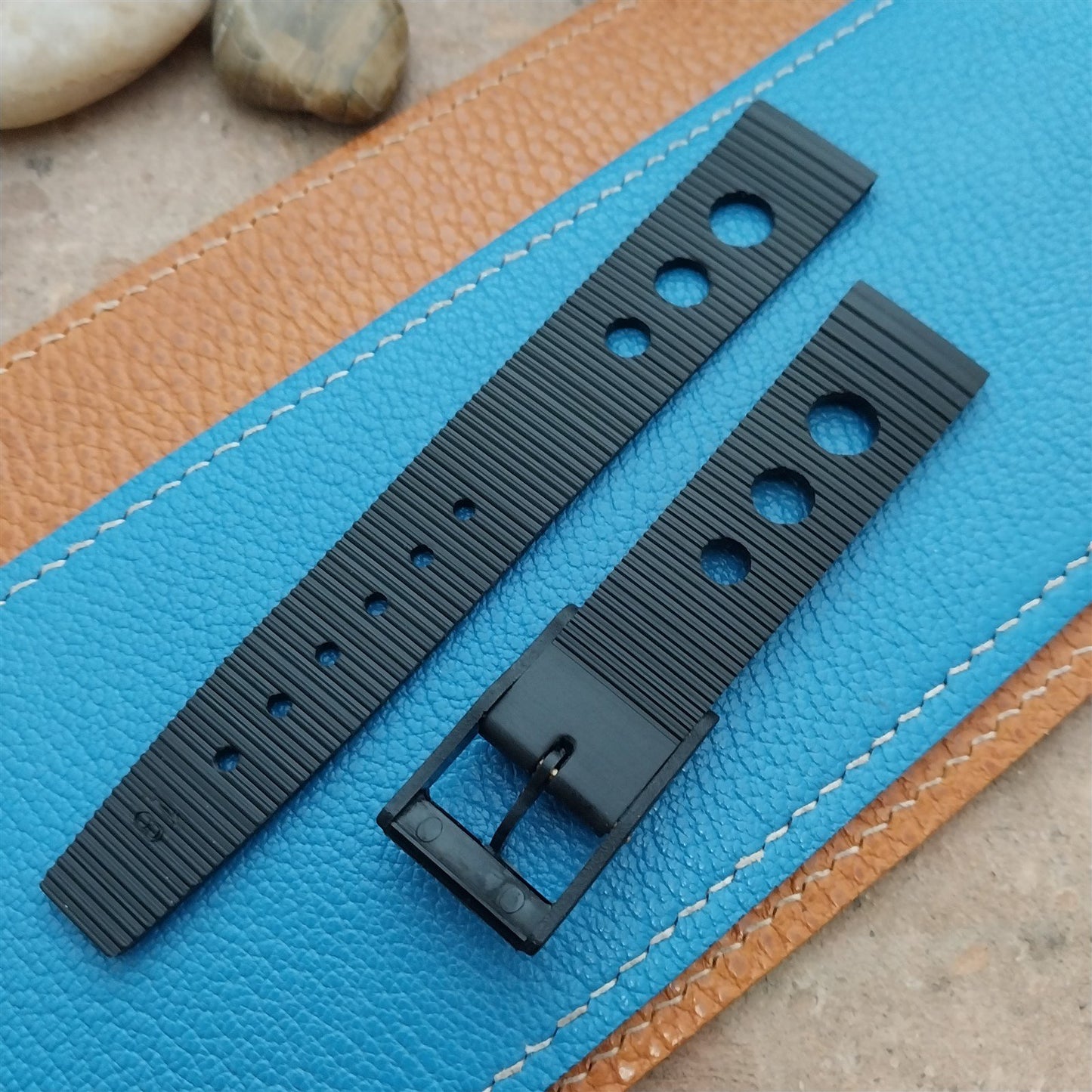 Vintage 18mm Rally GT Strap Black Round Hole NOS 1960s-1970s Unused Watch Strap