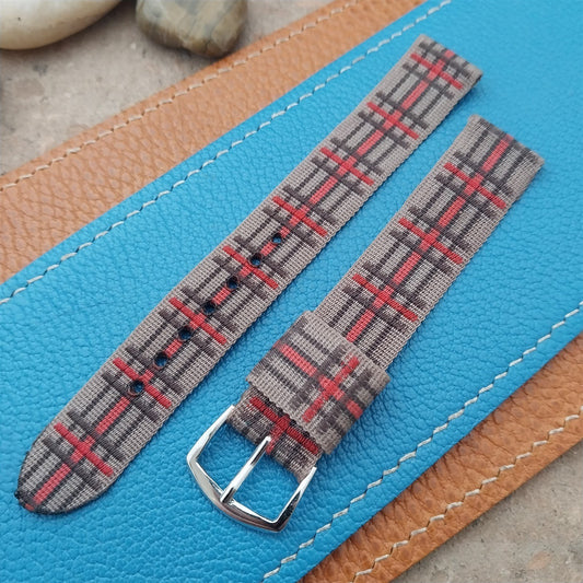 16mm Brown & Red Madras Plaid Tropical Nylon Unused 1950s Vintage Watch Strap