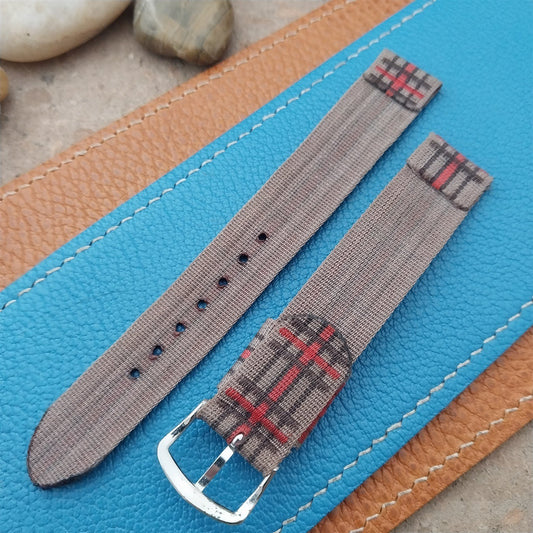 16mm Brown & Red Madras Plaid Tropical Nylon Unused 1950s Vintage Watch Strap