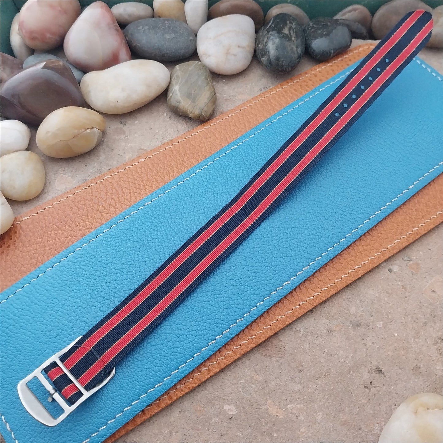 Vintage 18mm Striped Perlon Unused Classic Single Pass 1960s Unused Watch Strap