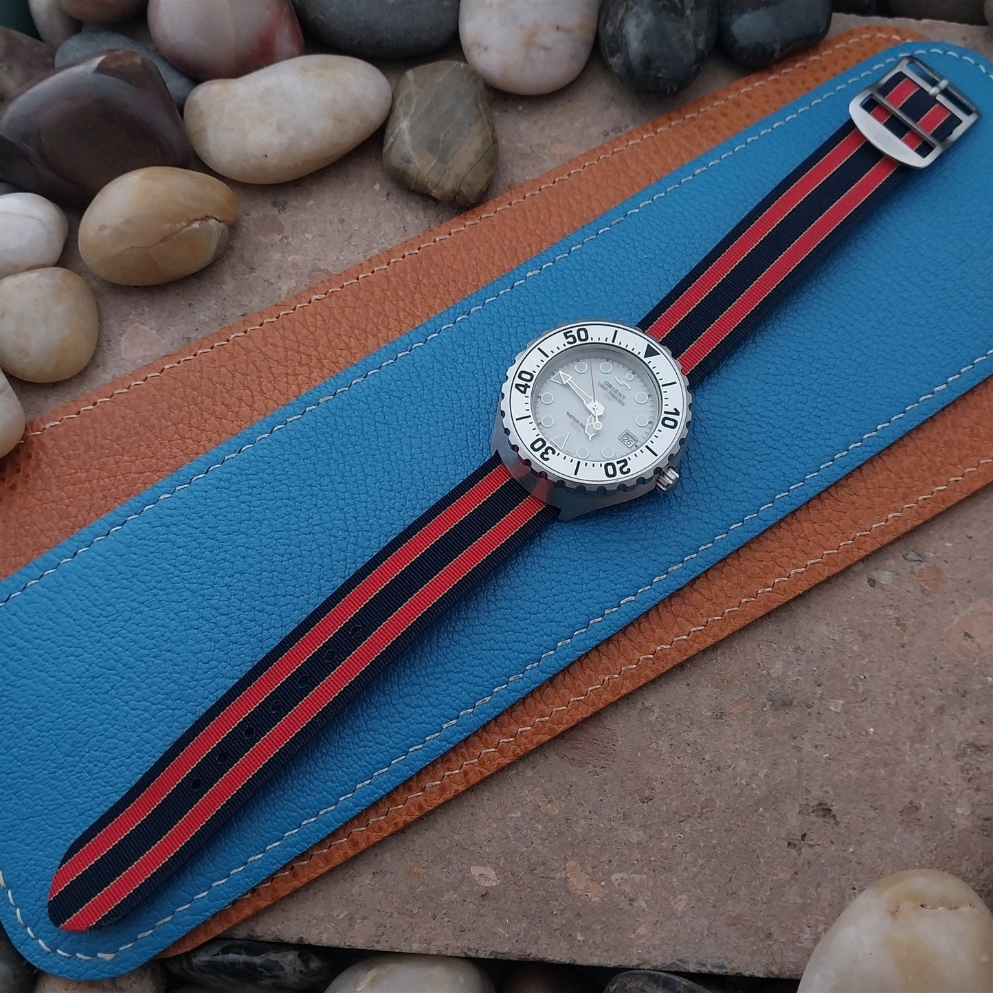 Vintage 18mm Striped Perlon Unused Classic Single Pass 1960s Unused Watch Strap