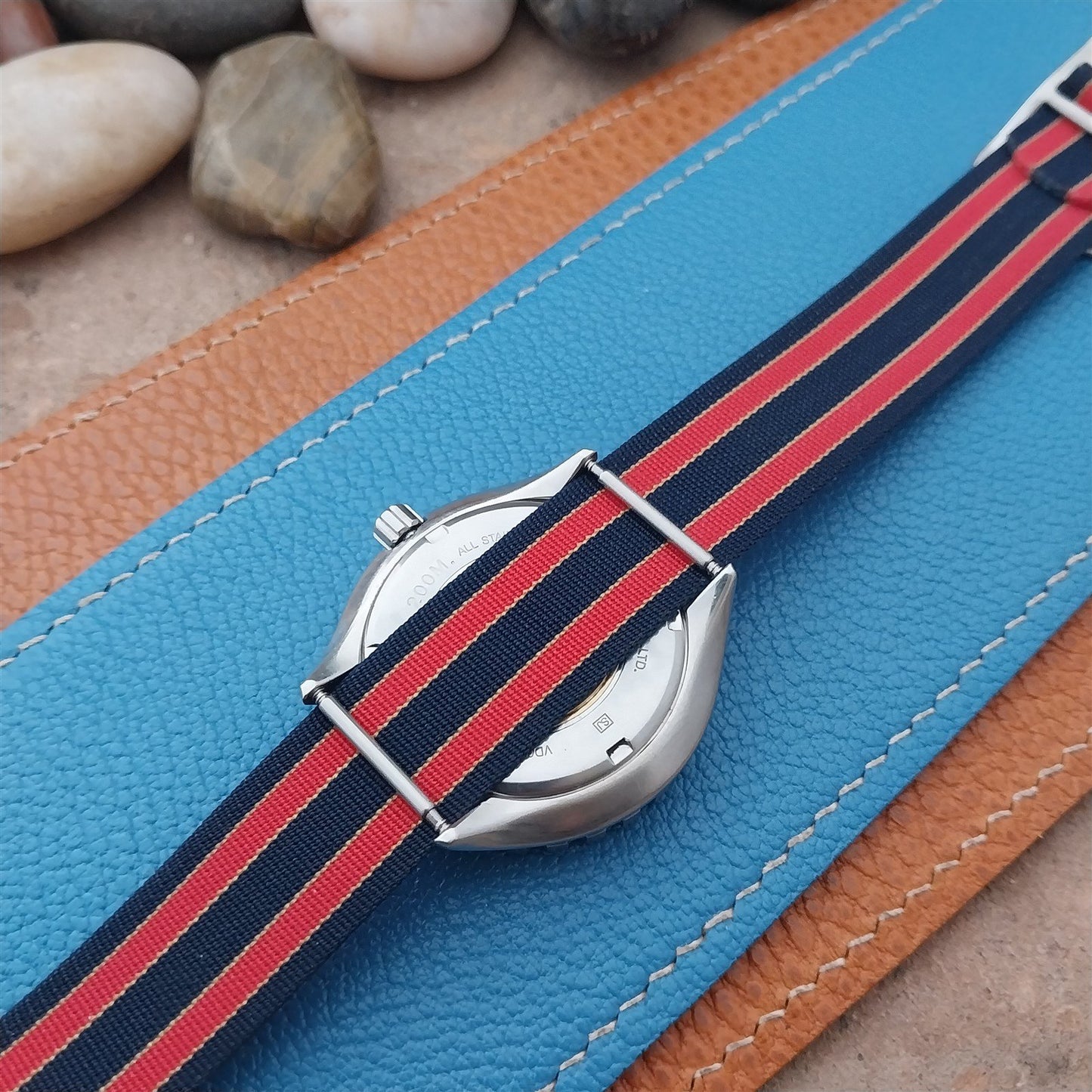 Vintage 18mm Striped Perlon Unused Classic Single Pass 1960s Unused Watch Strap