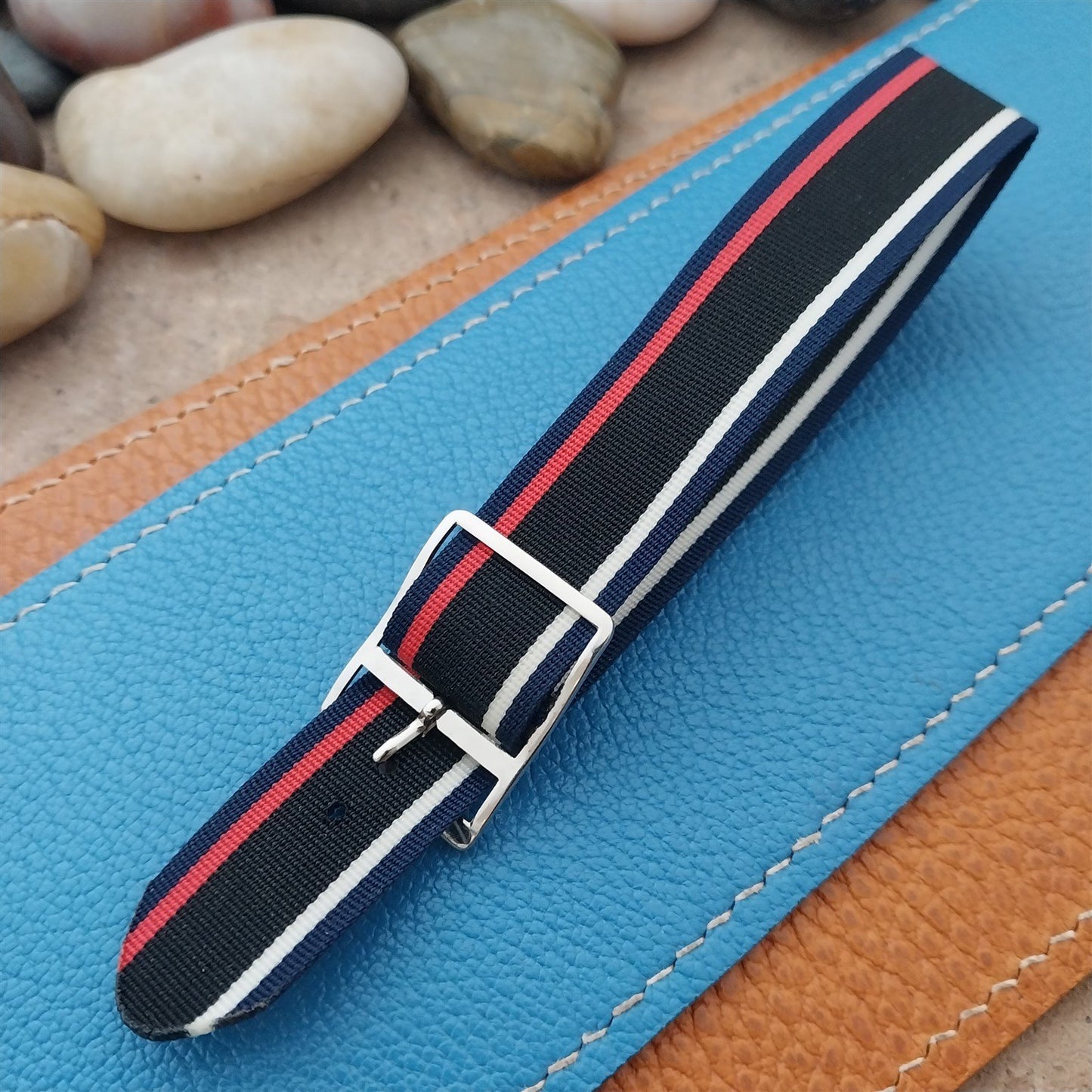 Vintage 18mm Striped Nylon Unused Classic Single Pass 1960s Unused Watch Strap