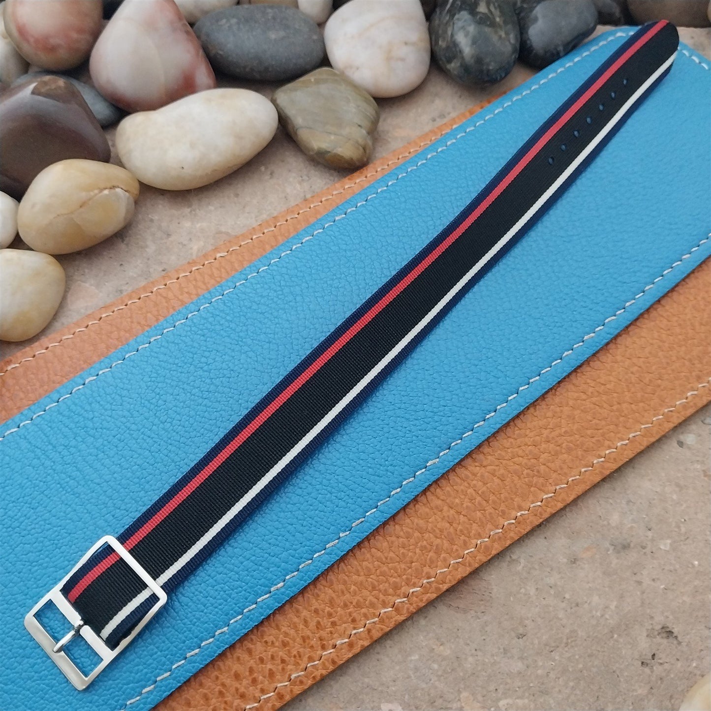 Vintage 18mm Striped Nylon Unused Classic Single Pass 1960s Unused Watch Strap