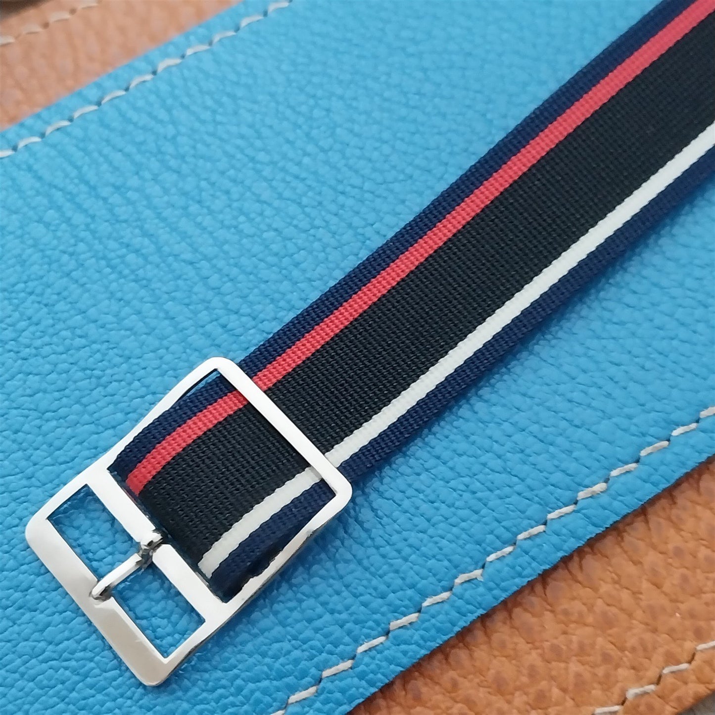 Vintage 18mm Striped Nylon Unused Classic Single Pass 1960s Unused Watch Strap