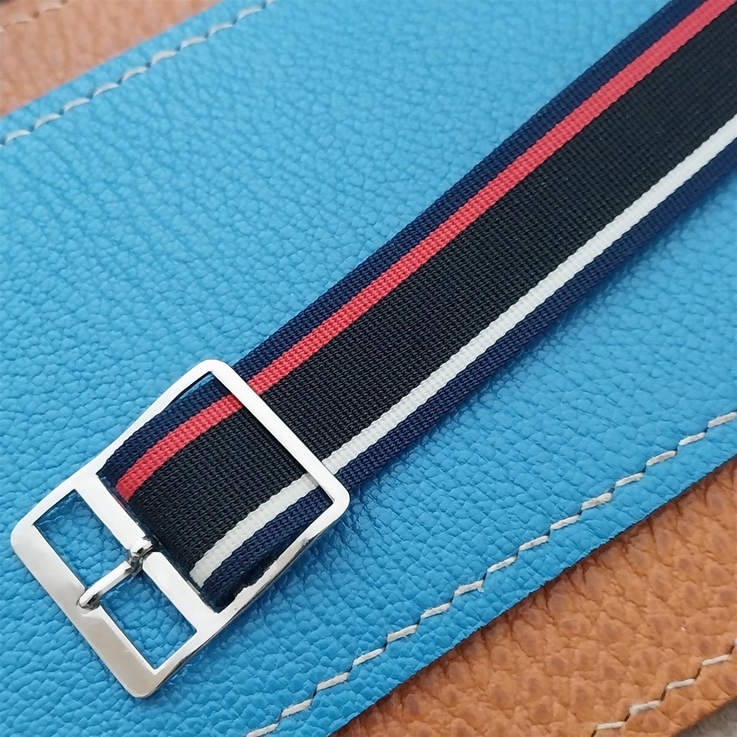 Vintage 18mm Striped Nylon Unused Classic Single Pass 1960s Unused Watch Strap