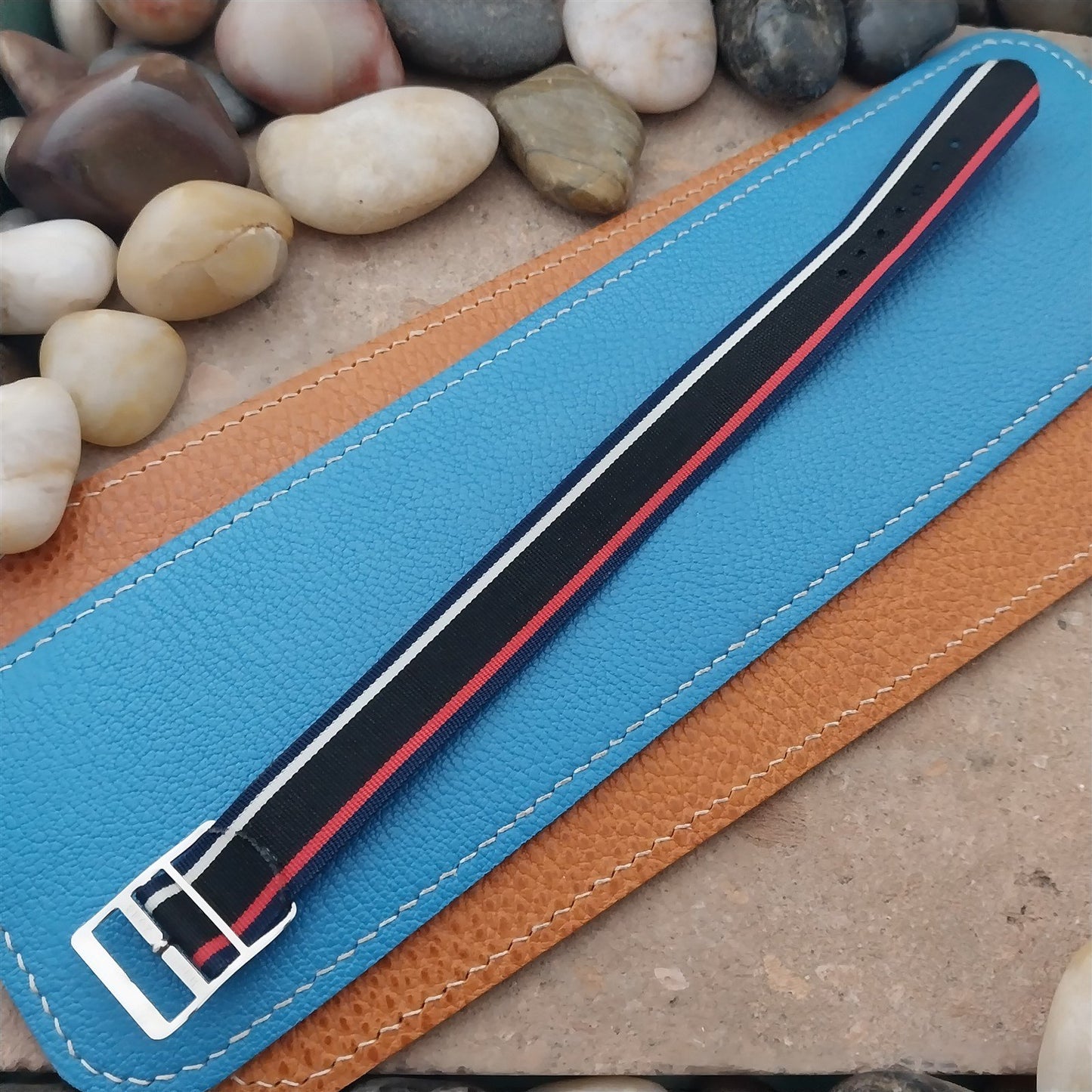 Vintage 18mm Striped Nylon Unused Classic Single Pass 1960s Unused Watch Strap