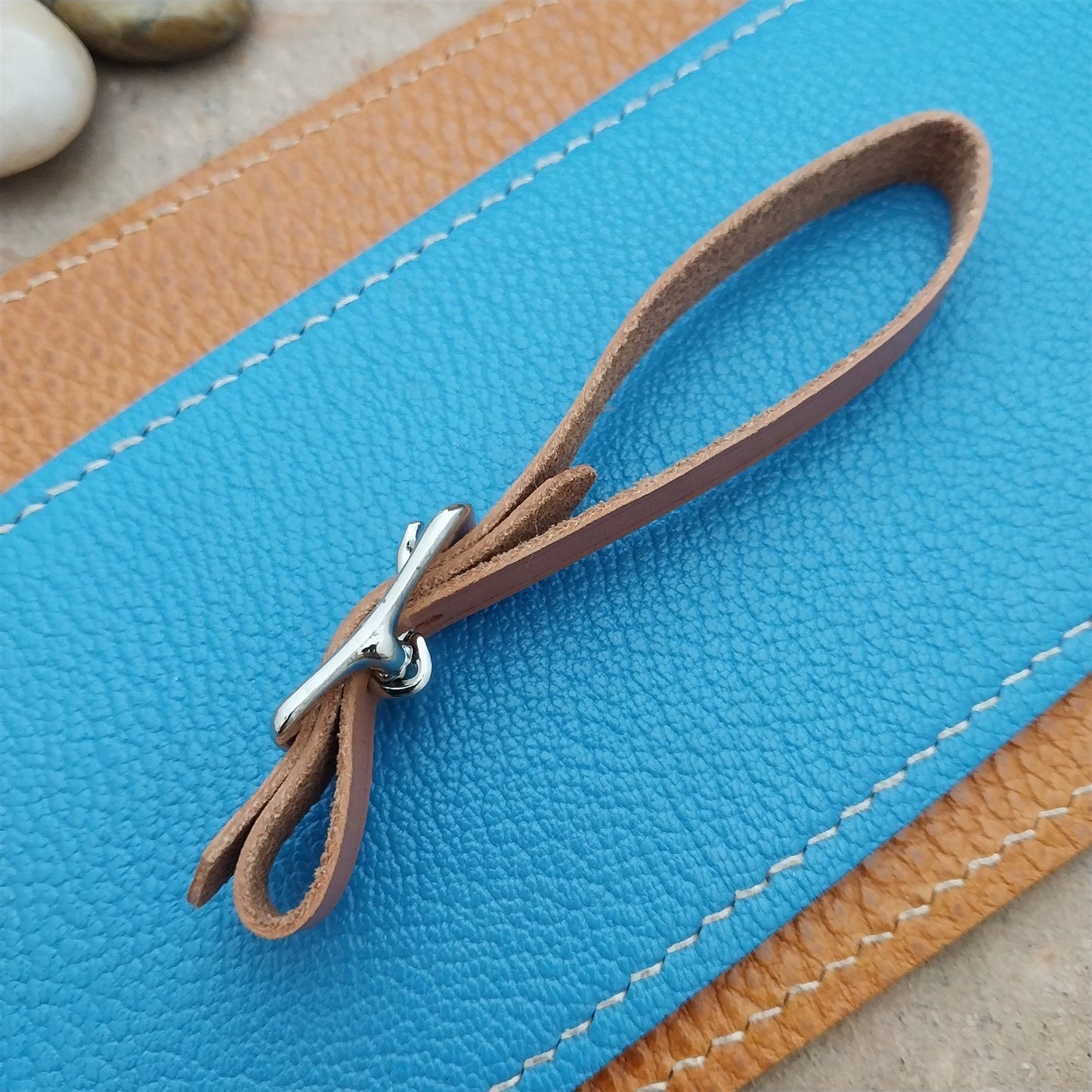 3/8" Tan English Bridle Leather Vintage Pocket Watch Fob Strap & Solid Buckle