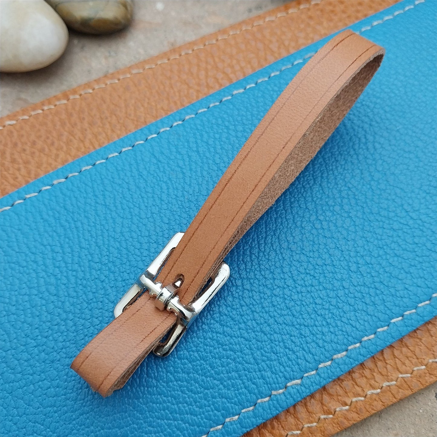 3/8" Tan English Bridle Leather Vintage Pocket Watch Fob Strap & Solid Buckle