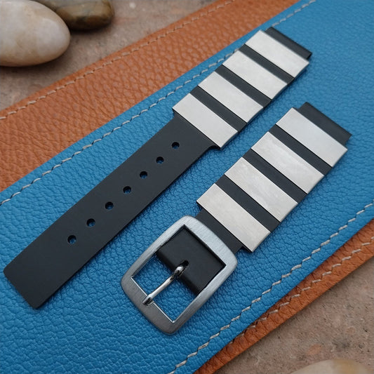 18mm Mod Rally Strap Black & Stainless Steel 1960s-1970s Vintage Watch Band