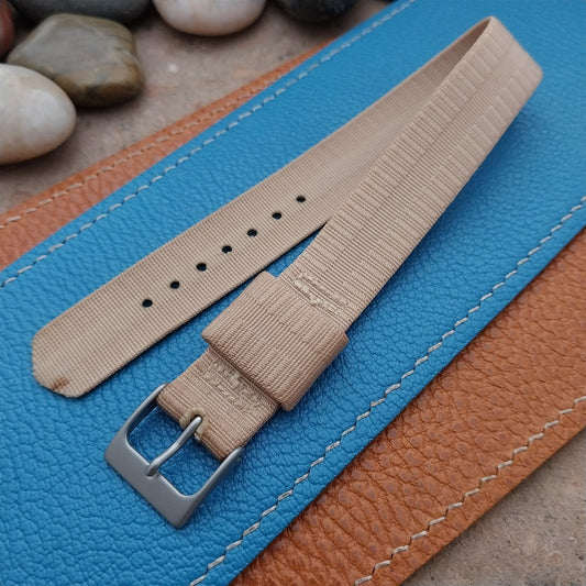 16mm Beige Nylon Single Pass Unused Vintage Watch Strap & Bead Blasted Buckle