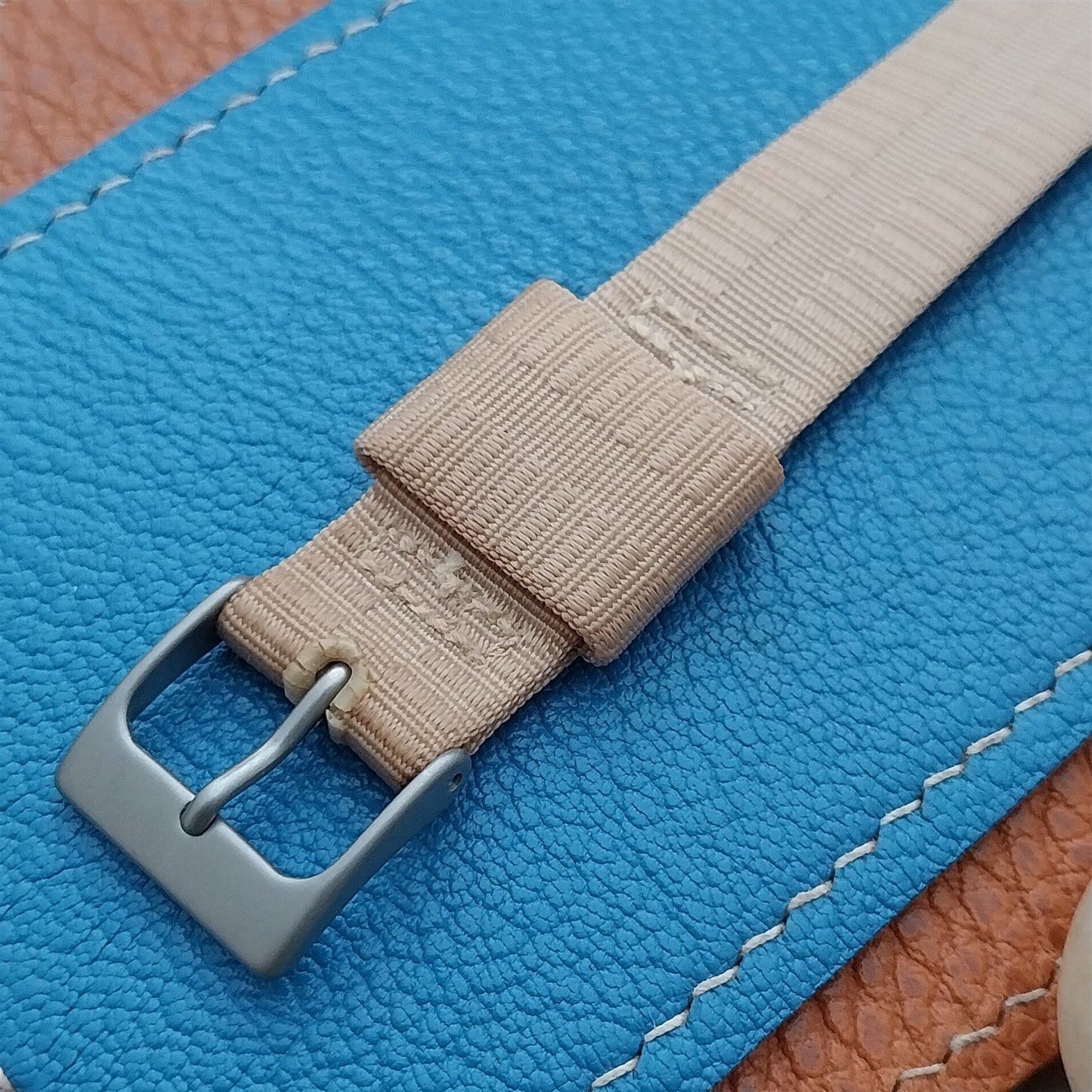 16mm Beige Nylon Single Pass Unused Vintage Watch Strap & Bead Blasted Buckle