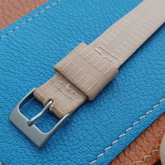 16mm Beige Nylon Single Pass Unused Vintage Watch Strap & Bead Blasted Buckle