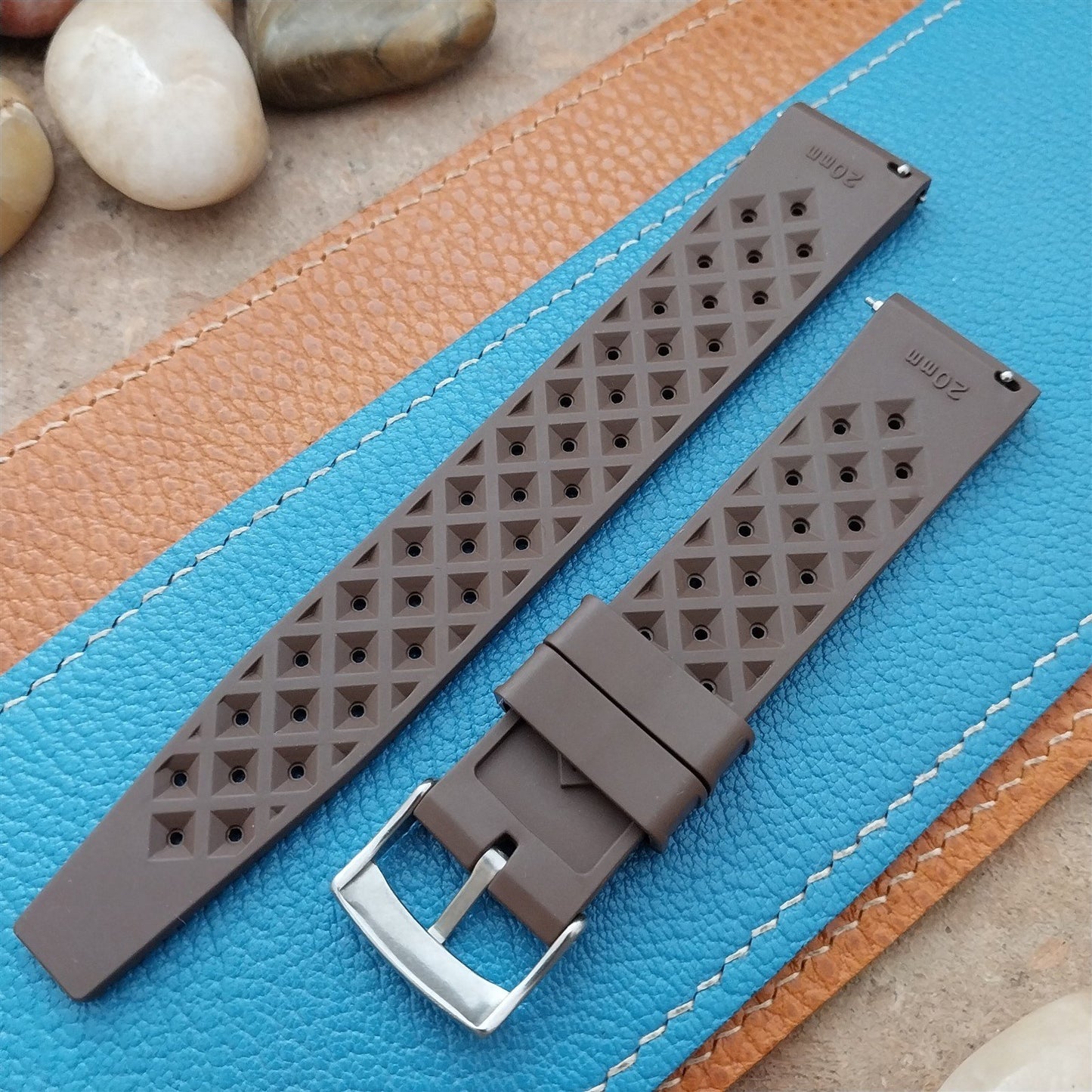 20mm FKM Tropical Brown Tapered Divers Watch Strap & Quick Release Spring Bars