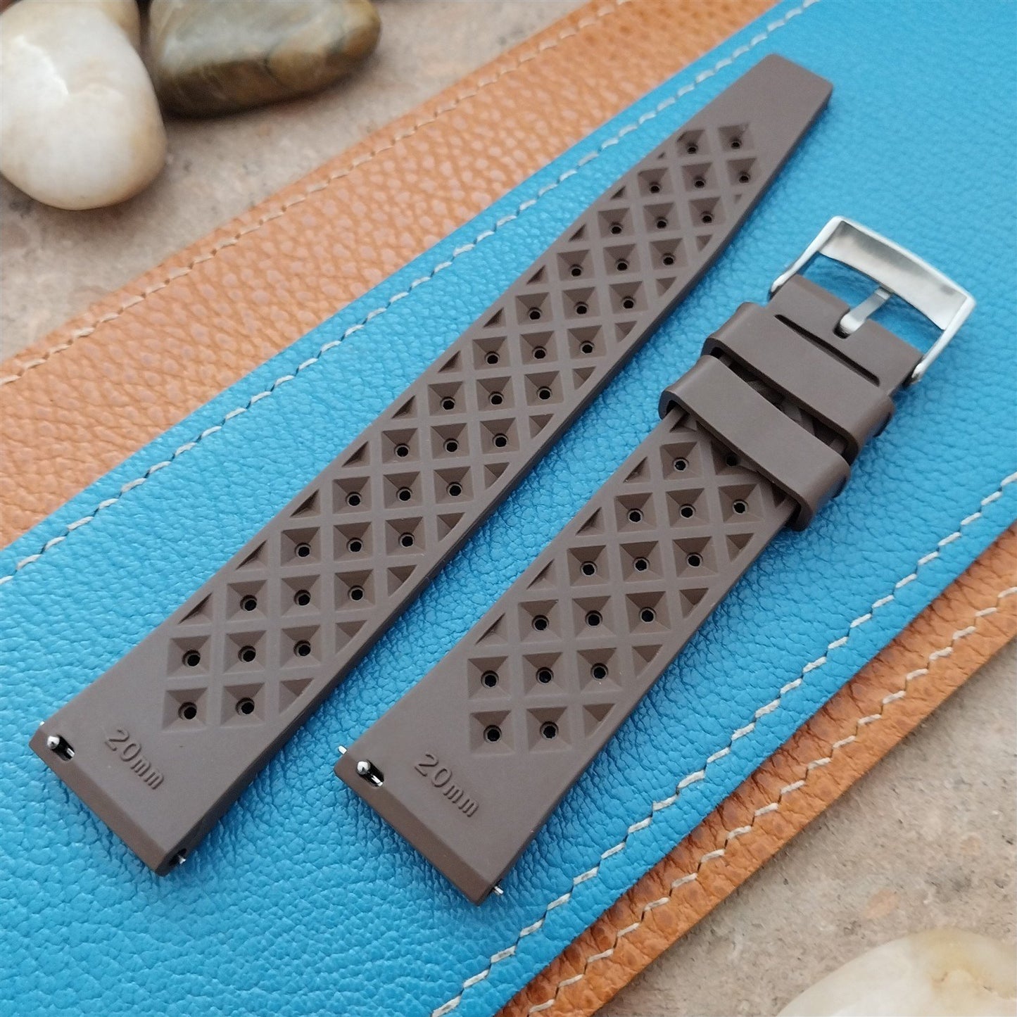 20mm FKM Tropical Brown Tapered Divers Watch Strap & Quick Release Spring Bars