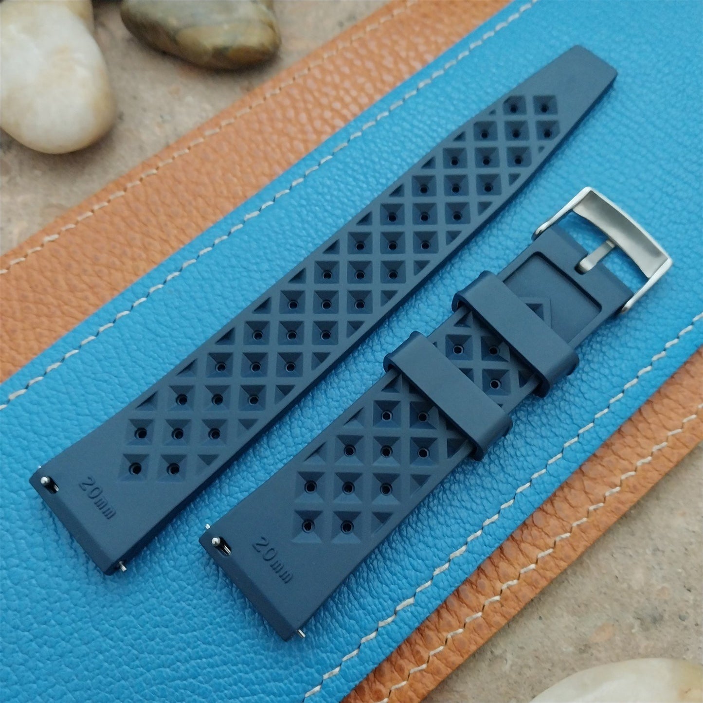 20mm FKM Rubber Blue Tapered Divers Watch Strap & Quick Release Spring Bars