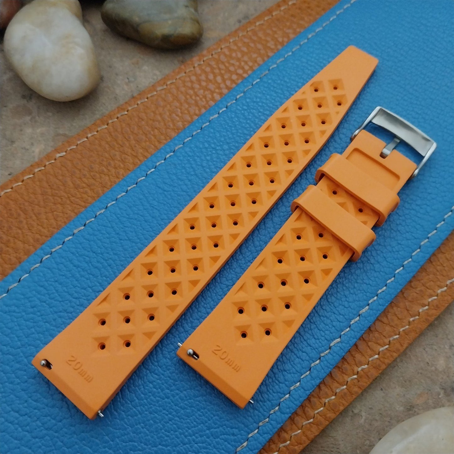 20mm FKM Rubber Orange Classic Divers Watch Strap & Quick Release Spring Bars