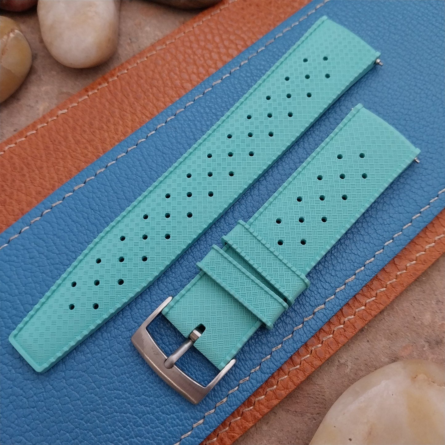 22mm FKM Tropical Cyan Tapered Divers Watch Strap & Quick Release Spring Bars