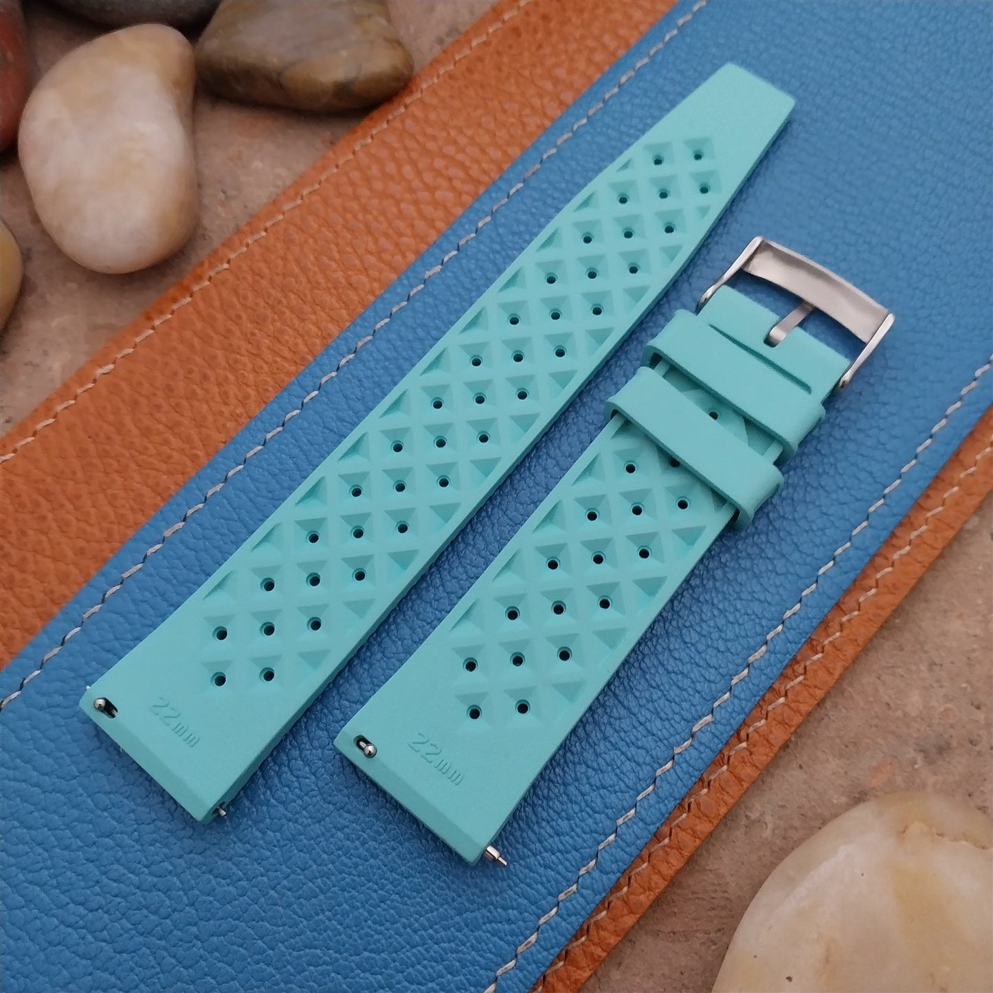 22mm FKM Tropical Cyan Tapered Divers Watch Strap & Quick Release Spring Bars