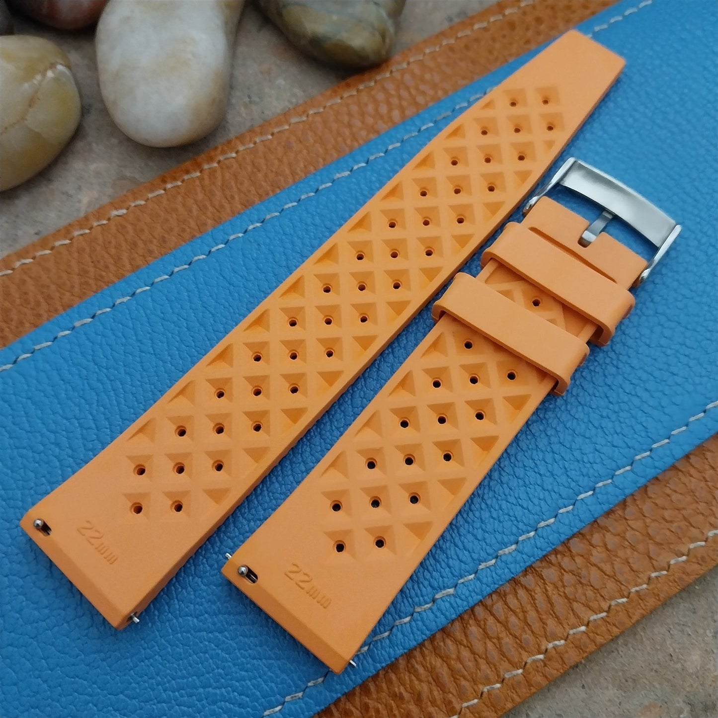 22mm FKM Tropical Orange Tapered Divers Watch Strap