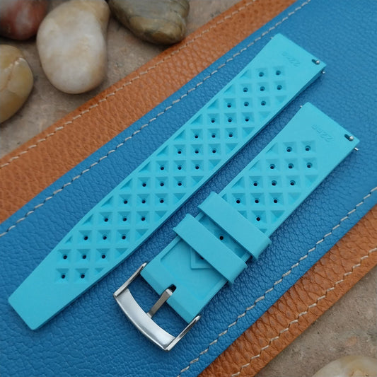 22mm FKM Tropical Sky Blue Tapered Divers Watch Strap& Quick Release Spring Bars